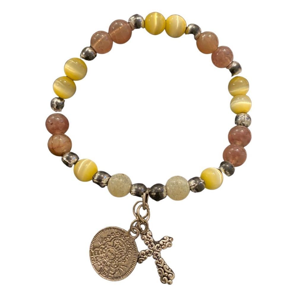 Beautiful religious beaded stretch bracelet with cross charm